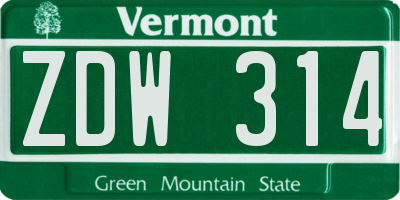 VT license plate ZDW314
