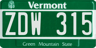 VT license plate ZDW315