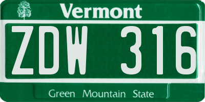 VT license plate ZDW316