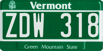 VT license plate ZDW318