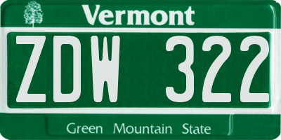 VT license plate ZDW322