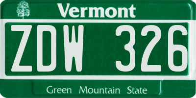 VT license plate ZDW326