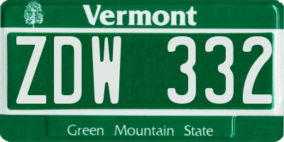 VT license plate ZDW332