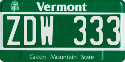 VT license plate ZDW333