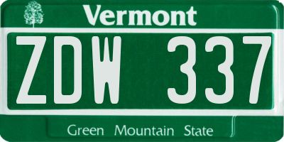 VT license plate ZDW337