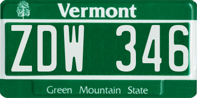 VT license plate ZDW346