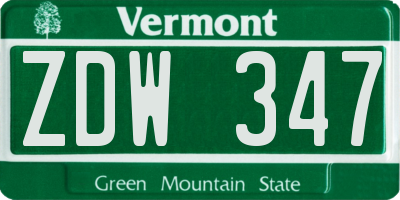 VT license plate ZDW347