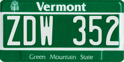 VT license plate ZDW352