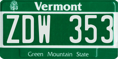 VT license plate ZDW353