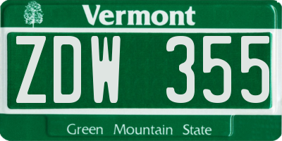 VT license plate ZDW355