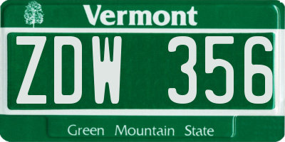 VT license plate ZDW356