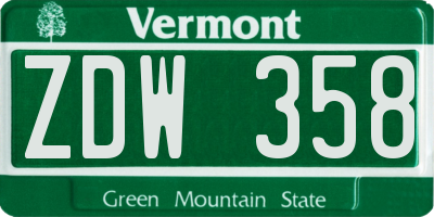 VT license plate ZDW358
