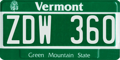 VT license plate ZDW360