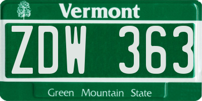 VT license plate ZDW363