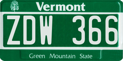 VT license plate ZDW366