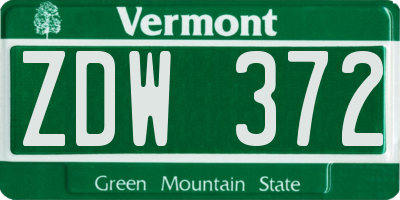 VT license plate ZDW372