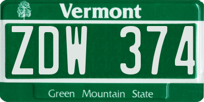 VT license plate ZDW374