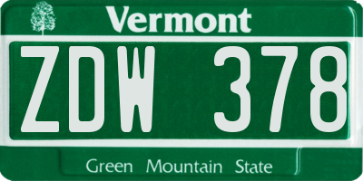 VT license plate ZDW378