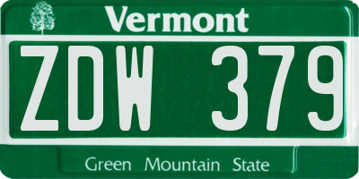 VT license plate ZDW379
