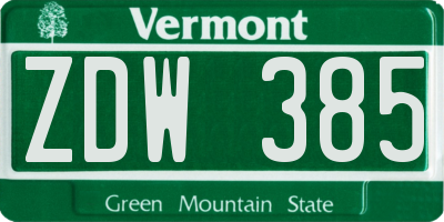 VT license plate ZDW385