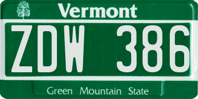 VT license plate ZDW386