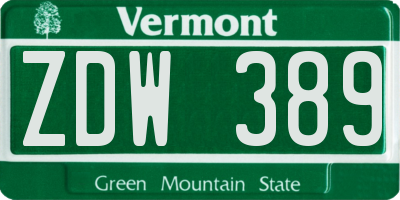 VT license plate ZDW389