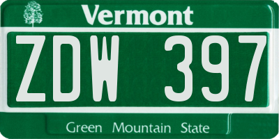 VT license plate ZDW397
