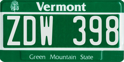 VT license plate ZDW398