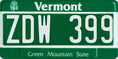 VT license plate ZDW399