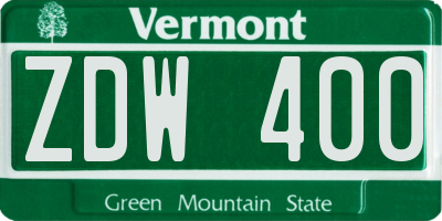 VT license plate ZDW400