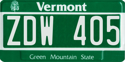 VT license plate ZDW405