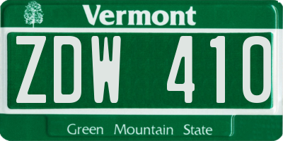 VT license plate ZDW410