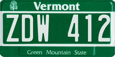 VT license plate ZDW412