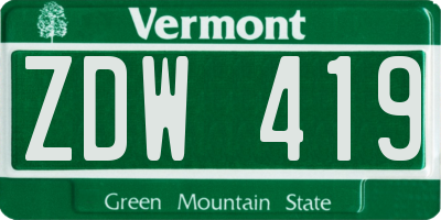 VT license plate ZDW419