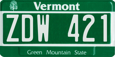 VT license plate ZDW421