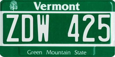 VT license plate ZDW425