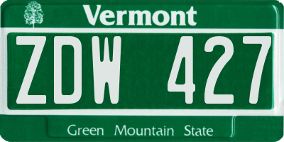 VT license plate ZDW427
