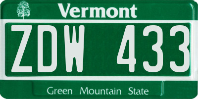 VT license plate ZDW433