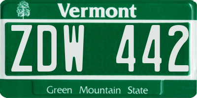 VT license plate ZDW442