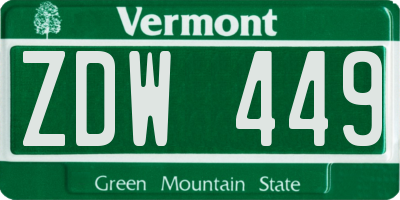 VT license plate ZDW449