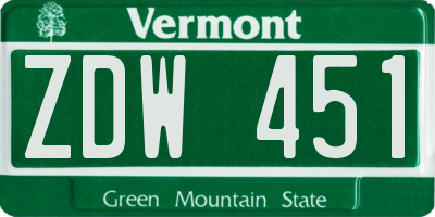 VT license plate ZDW451