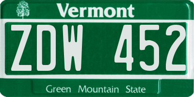 VT license plate ZDW452