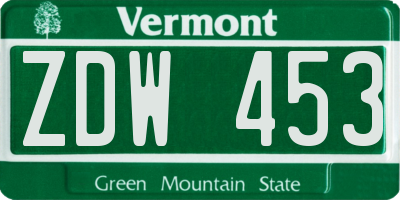 VT license plate ZDW453