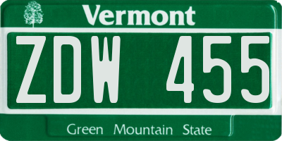 VT license plate ZDW455