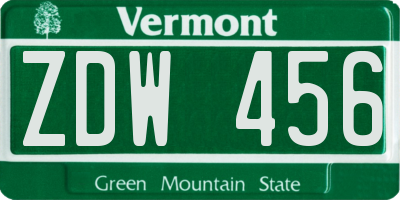 VT license plate ZDW456