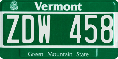 VT license plate ZDW458