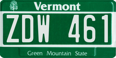 VT license plate ZDW461