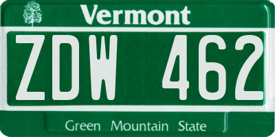 VT license plate ZDW462