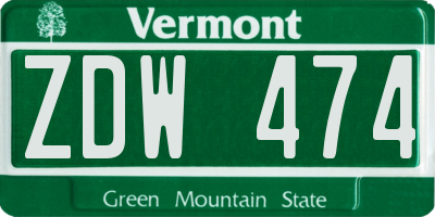 VT license plate ZDW474