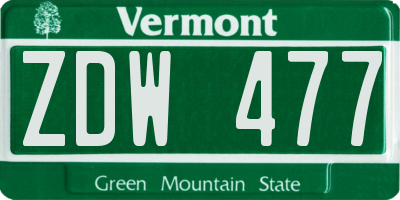 VT license plate ZDW477